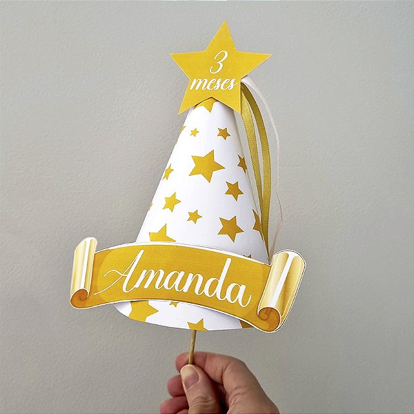 Topo para Bolo Personalizado 3D - Chapéu de Fada Madrinha