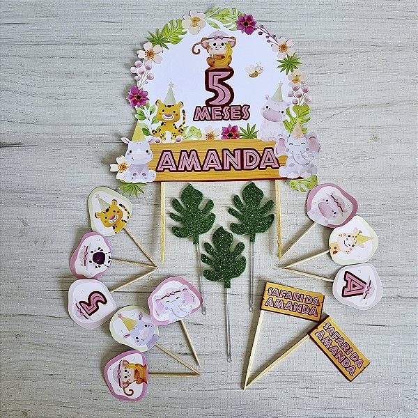 Kit para Festa Tema Safari - topo de Bolo e Doces (opção para menino e para menina)