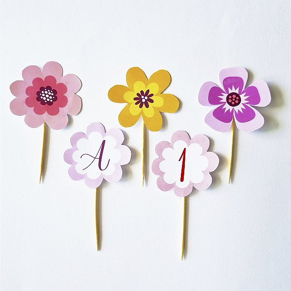 Topo para Docinhos no tema Jardim de Flores (10 Unidades)