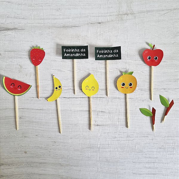 Topo para Docinhos Frutas / Feirinha - 10 Unidades (opção para menino e para menina)
