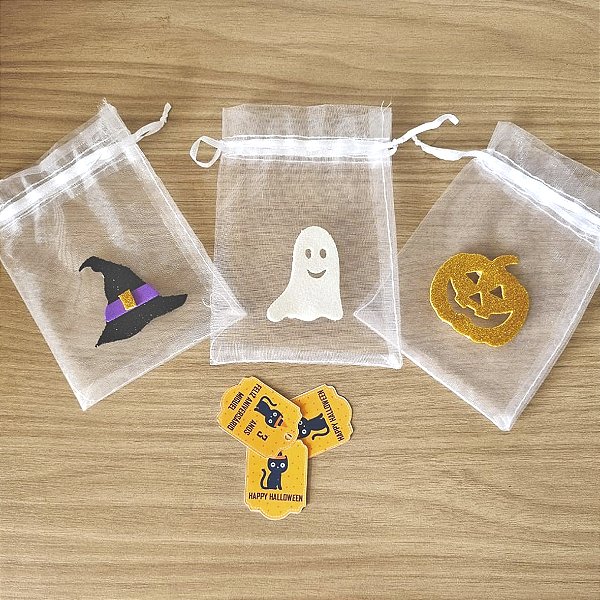 Kit com 10 Saquinhos de Tecido pra Lembrancinha - Halloween