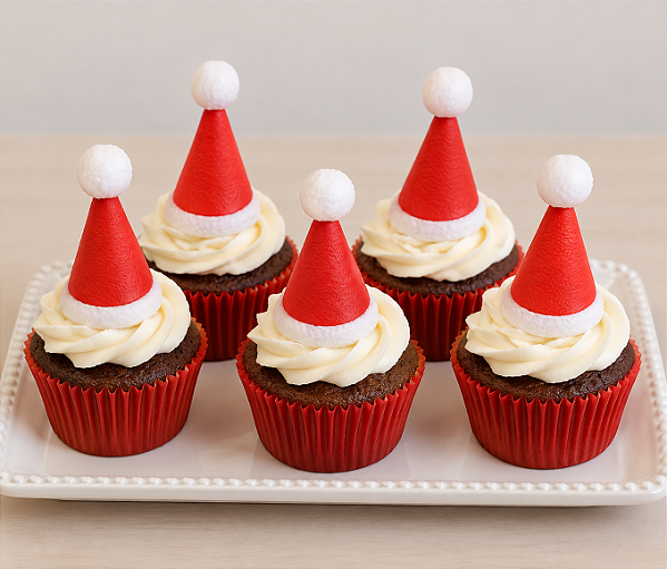Chapéu decorativo para doces ou mesa Tema Natal - tamanho médio 6cm altura com 15 unidades