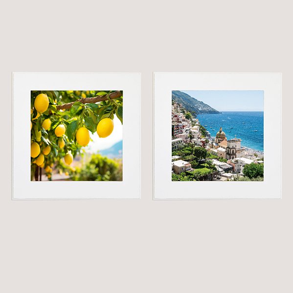 Kit com 2 Quadros Decorativos Costa Amalfitana Limão Siciliano e Positano