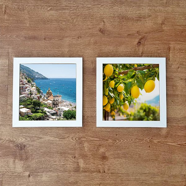 Kit com 2 Quadros Decorativos Costa Amalfitana Limão Siciliano e Positano