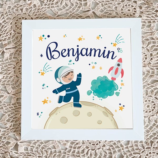 Quadro Decorativo Infantil Astronauta e Lua