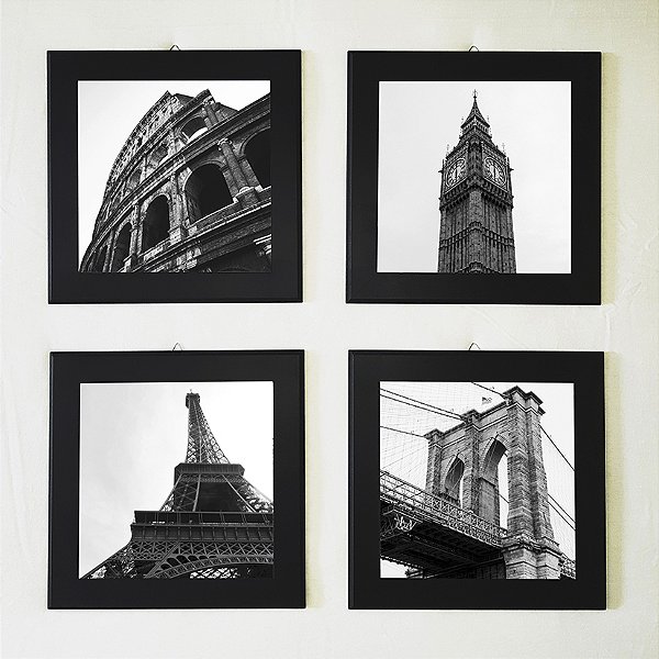 Kit com 4 Quadros Decorativos tema Cidades do Mundo