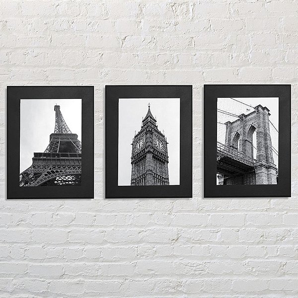 Kit com 3 quadros decorativos - tema Cidades