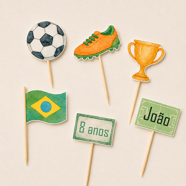 Topper de Docinhos Futebol Brasil Copa do Mundo (com 12 unidades) - com nome e idade