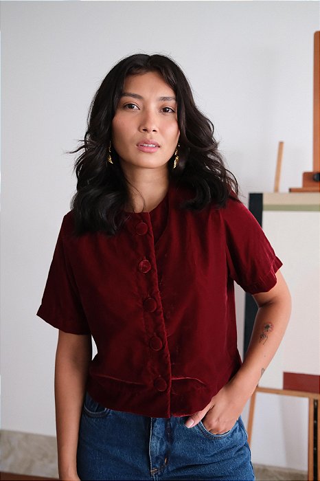 Camisa de veludo rubi