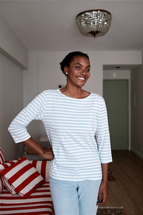 Camiseta marinière azul claro
