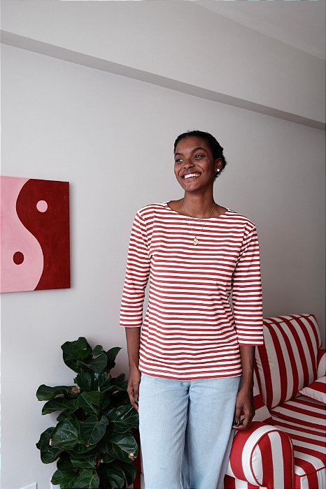 Camiseta marinière vermelho
