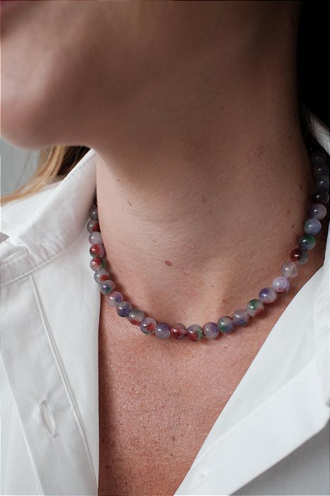 Colar jade multicolor purple
