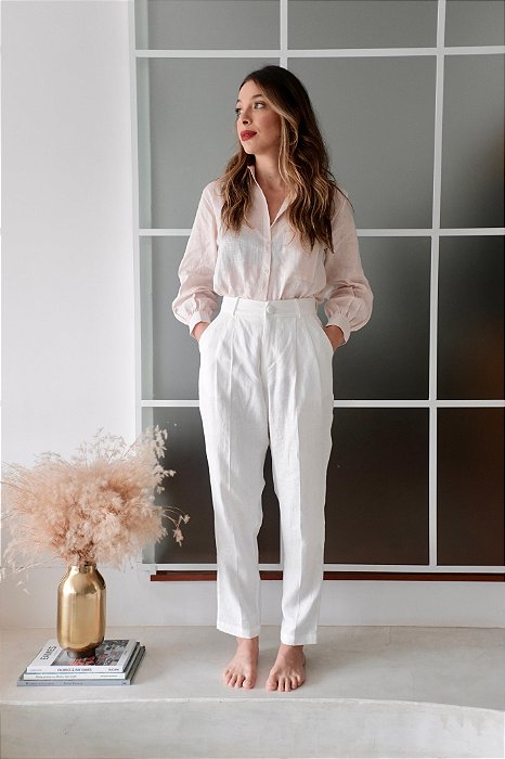 Calça tradicional puro linho branco