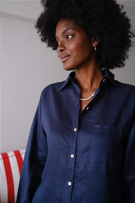 Camisa puro linho marinho