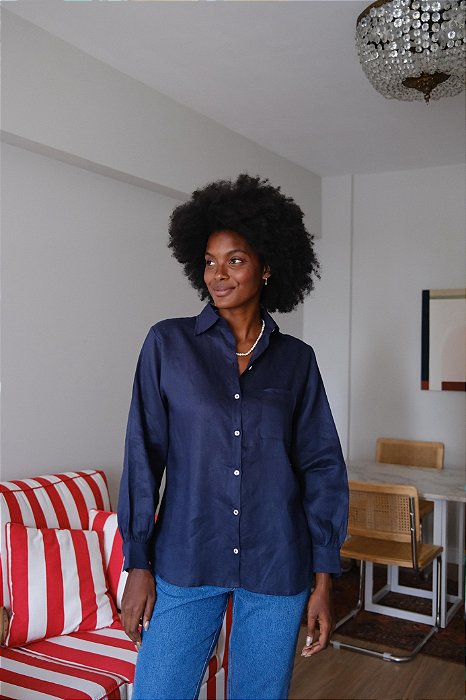 Camisa puro linho marinho