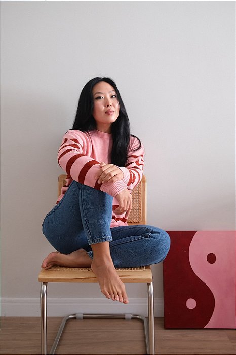 Suéter de tricô rosé