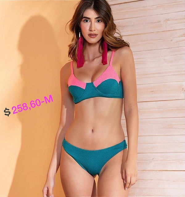 BIQUINI CELESTE ARO BOLINHA VERDE AGUA/ROSA M - OXUA