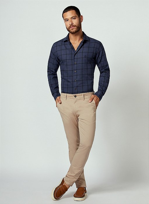 CAMISA MASC ML DUDALINA SLIM FT DAY AND NIGHT XADREZ MELANG