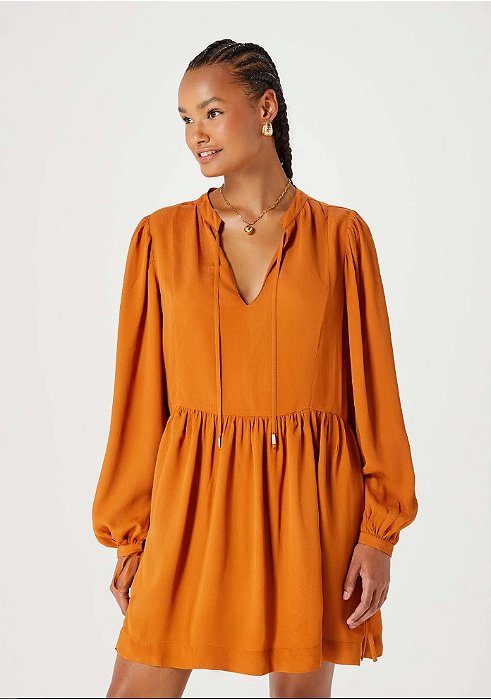 VESTIDO CURTO HERING C/ MANGA LONGA MARROM P