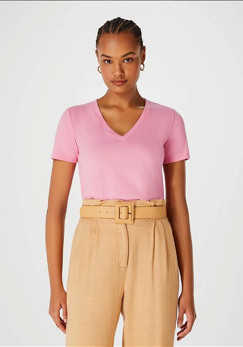 BLUSA FEM MC HERING BASIC DECOTE V ROSA CLARO P