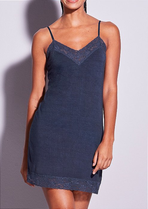 CAMISOLA HOPE ALCAS FINAS VISCOSE E RENDA HAPPY - AZUL CEDRO