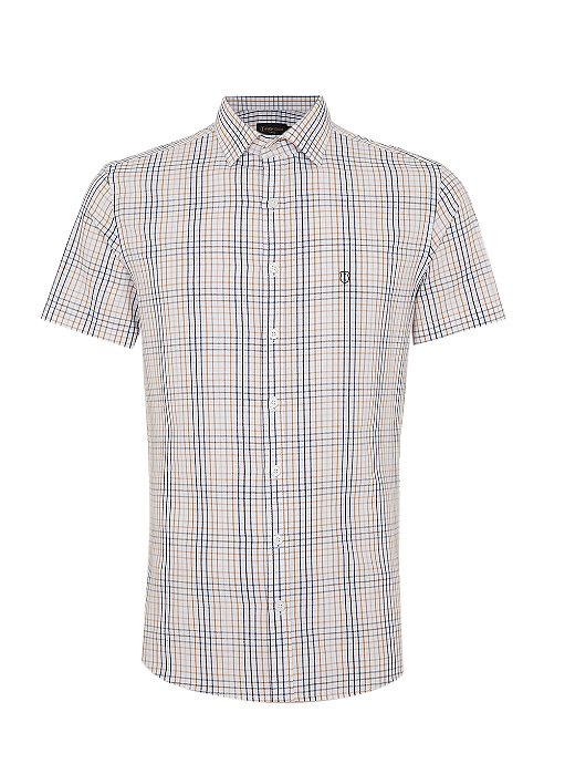CAMISA INDIVIDUAL MC LUIS SLIM FIT - XADREZ BEGE CLARO