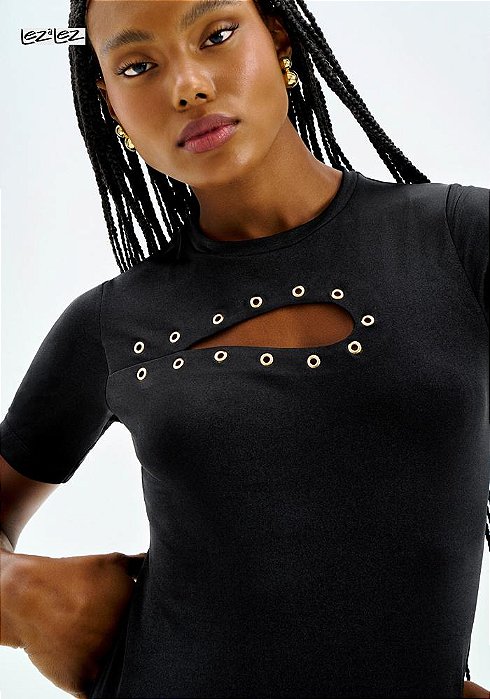 BLUSA LEZ A LEZ MC MALHA FLUID SHINE M PRETO REATIVO
