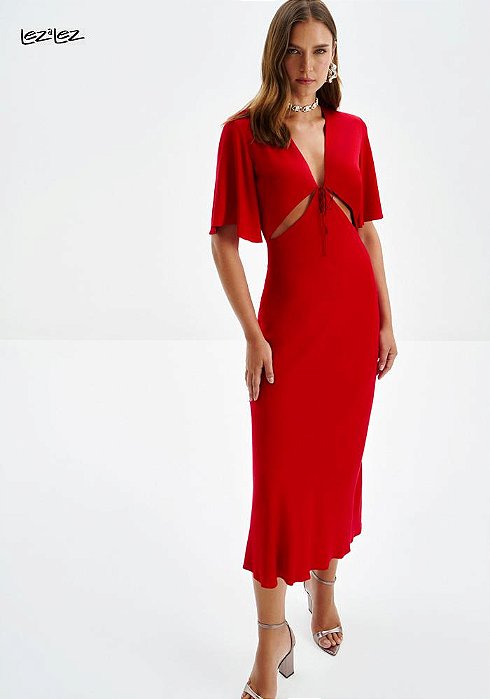 VESTIDO MIDI LEZ A LEZ ISTAMBUL P VERMELHO ROSE MADDER