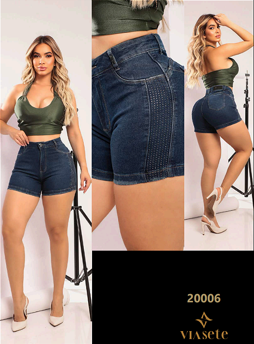 SHORTS JEANS FEM VIA 7 CURTO COM STRASS COLANTE