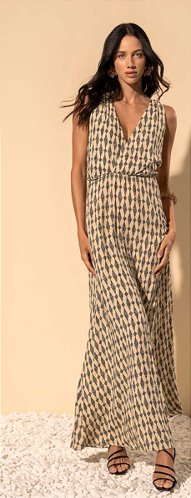 VESTIDO LONGO LEZ A LEZ RAYON NEW SLUB M CORDOES BEGE