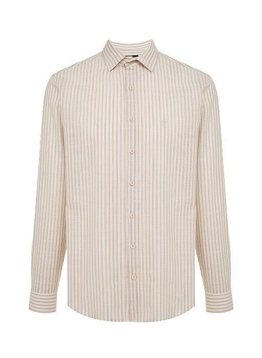 CAMISA ML INDIVIDUAL SLIM FIT 3 LISTADA BEGE MEDIO