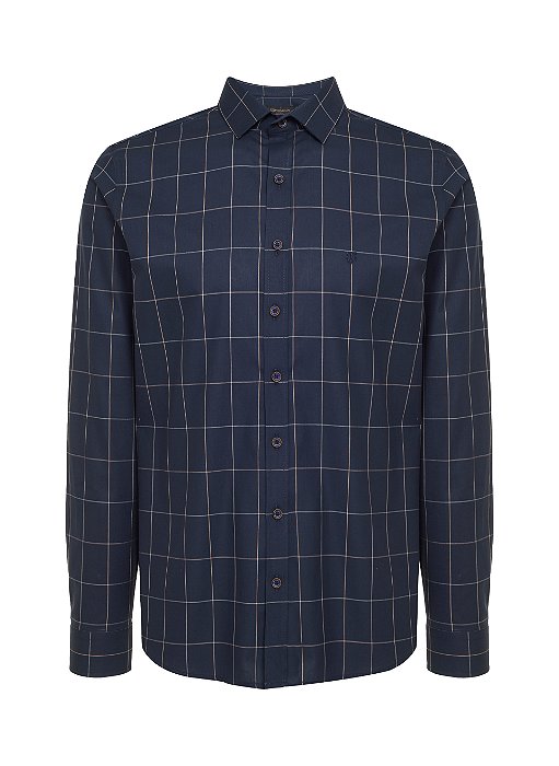CAMISA ML INDIVIDUAL EGYPTIAN COTTON SLIM FIT 4 XADREZ AZUL MARINHO