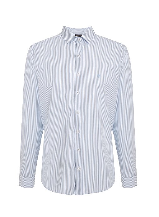 CAMISA ML INDIVIDUAL SLIM FIT 4 LISTRADA AZUL MEDIO