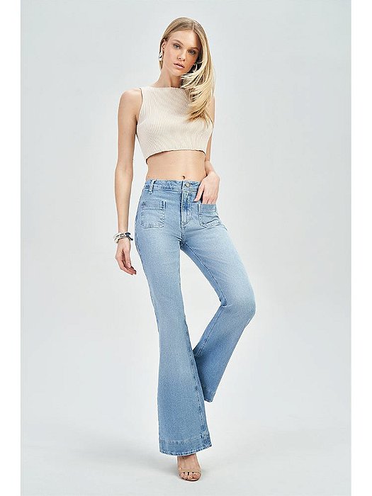 CALCA FEM ACOSTAMENTO BOOT CUT JEANS ESCURO 40