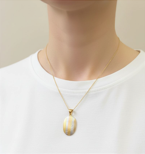 PINGENTE 2,66G BOLA 3 CORES PLACA OVAL