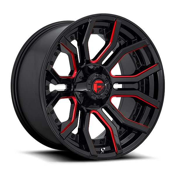 Jogo de Rodas Fuel Rage D712 20x9 6x135/6x139.7 +1MM Preto Fosco Vermelho Fresado