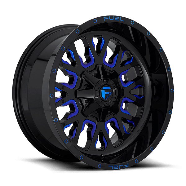 Jogo de Rodas Fuel Stroke D645 20x9 8x165.1 +1MM Preto Com Fresado Azul