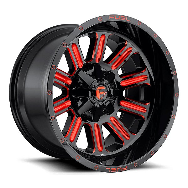 Jogo de Rodas Fuel Hardline D621 20x9 6x135/6x139.7 +20MM Preto Brilhante Vermelho Fresado