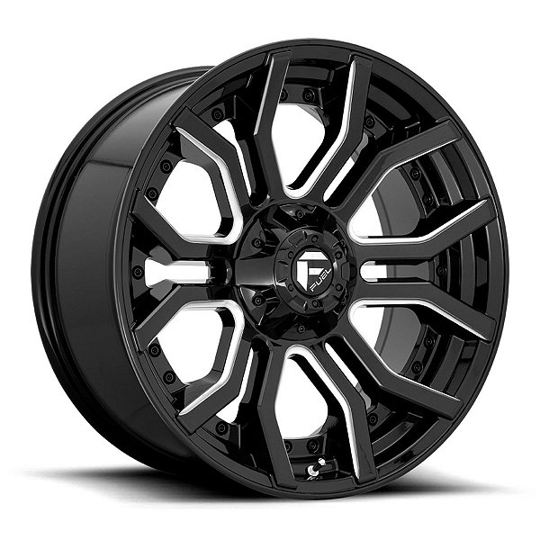 Jogo de Rodas Fuel Rage D711 20x10 8x165.1 -18MM Preto Brilhoso Com Fresado