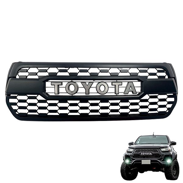 Grade preta com escrita Toyota prata para Hilux 2018 a 2020