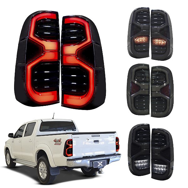 Par de Lanternas Full LED Fumê Modelo SRX para Hilux 2005 a 2015