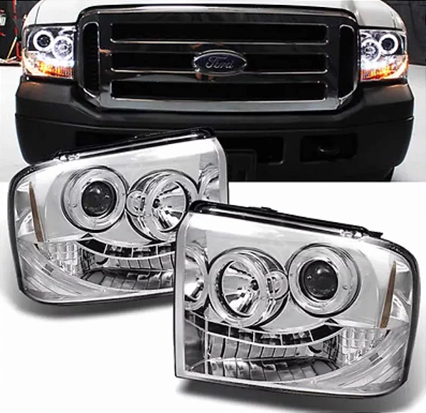 Farol Dianteiro Ford F-250 Angel Eyes Cristal