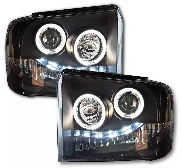 Farol Dianteiro Ford F-250 Angel Eyes Fumê