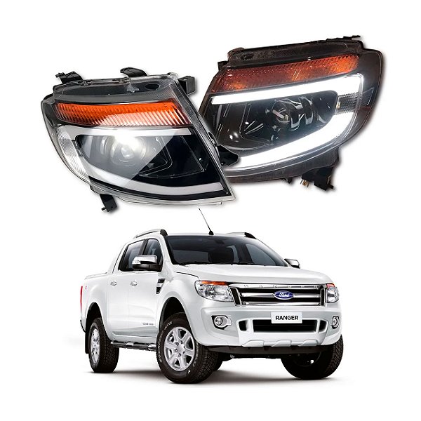 Farol led com máscara negra para Ford Ranger 2012 a 2016