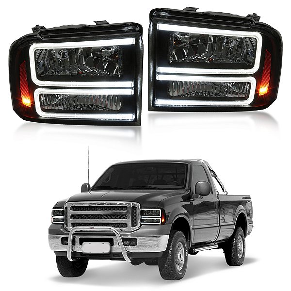 Farol Dianteiro Ford F-250 Harley Oled Duplo Fumê