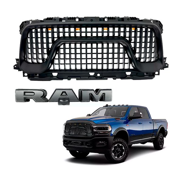 Grade dianteira Rebel preto fosco Dodge Ram 2500 e 3500 de 2019 a 2024 com LED