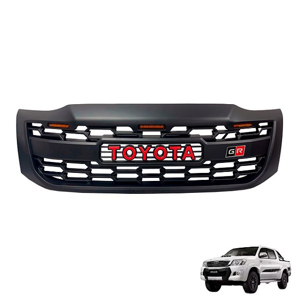 Grade Preta com Escrita Toyota Vermelha e Led para Toyota Hilux 2012 a 2015