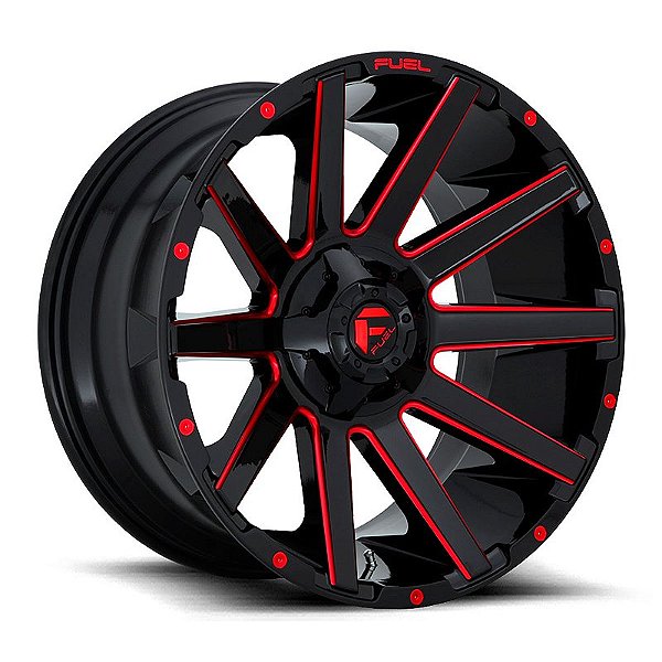 Roda Fuel Contra D643  20x9  8x165.1  +20mm Preto c/ Vermelho