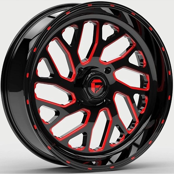 Roda Fuel Triton D691 24x12  8x165.1  -44mm  Preto Brilhante Fresado Vermelho