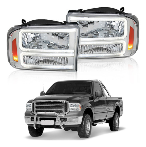 Farol Dianteiro F-250/F-350/F-4000 Harley Oled Duplo Cristal
